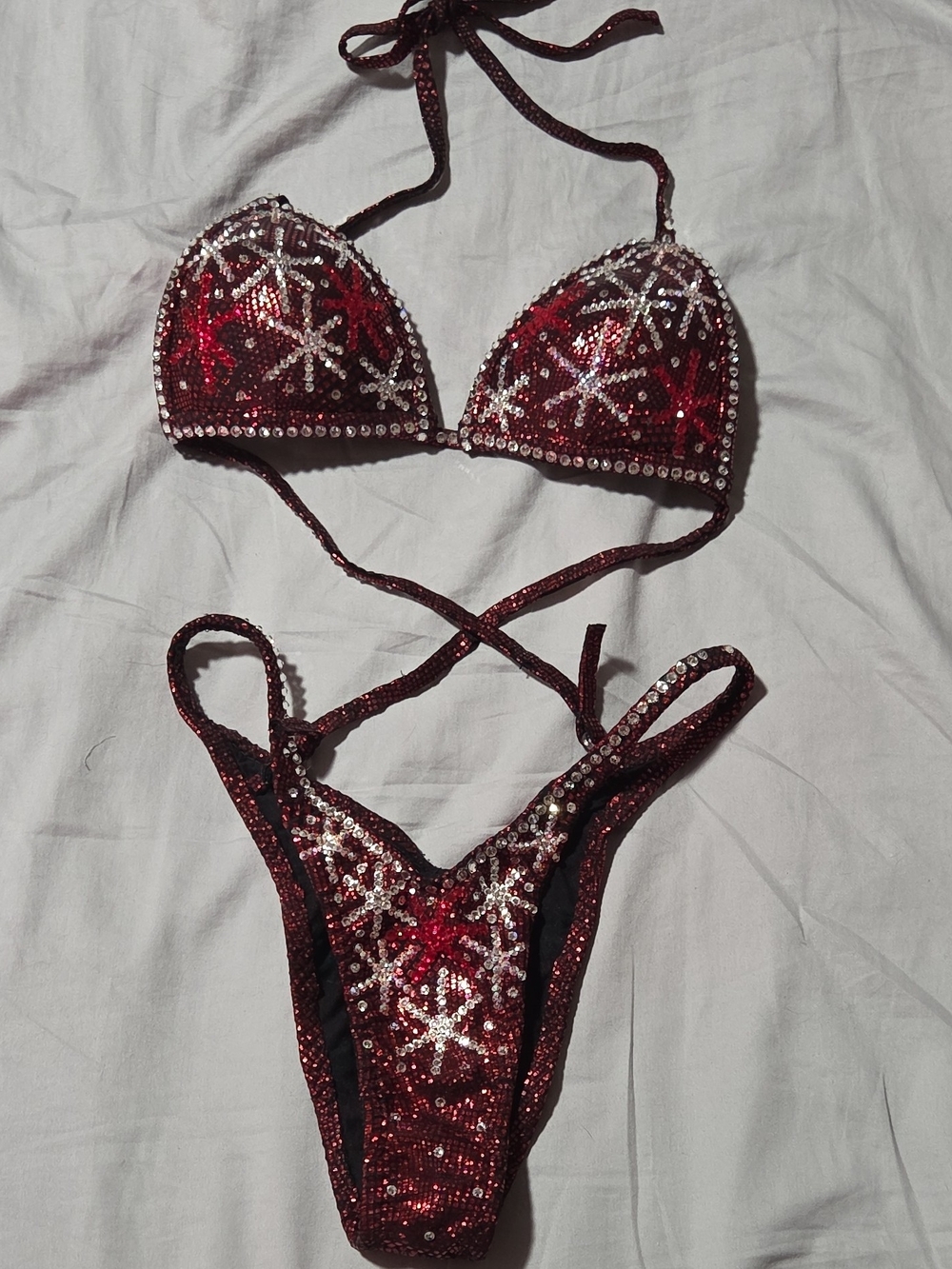 Red Sequin Rhinestone Bikini For Figure/Body Building Competition
